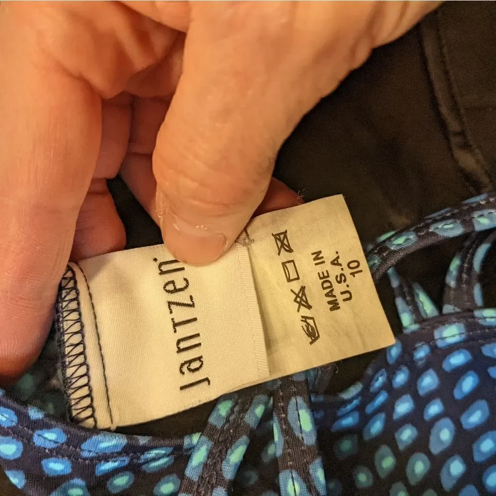 Jantzen Strappy Navy Blue One Piece Swimsuit with Teal Dots Size 10